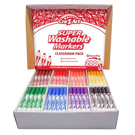 Cra-Z-Art Washable Marker Classroom Pack, Broadline, 8 Color, PK200 740081